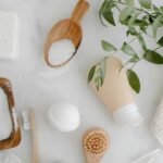 bath essentials on a marble surface