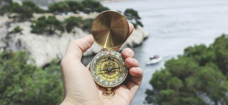 person holding compass