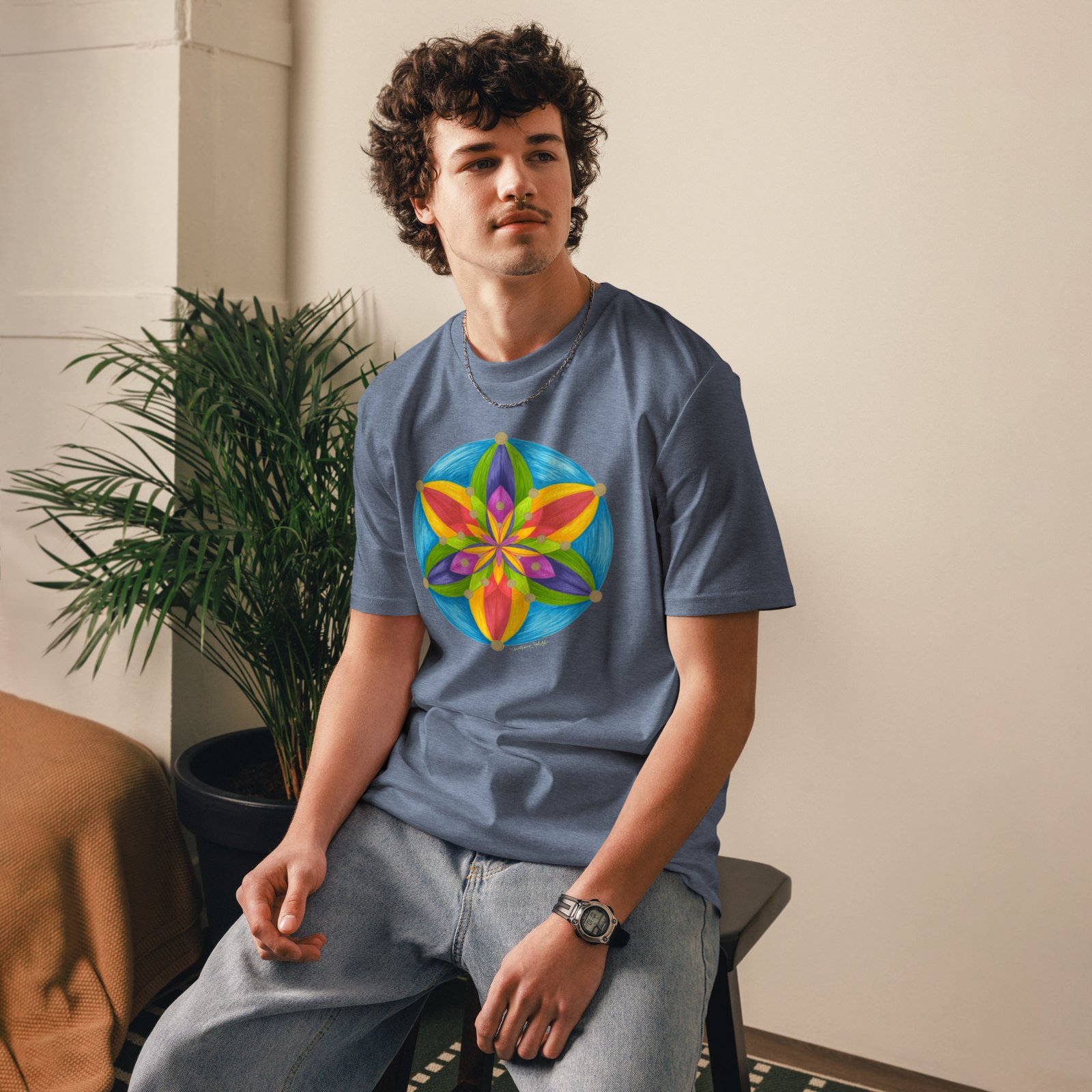 unisex-organic-cotton-t-shirt-dark-heather-blue-front-698a5bb175dc0.jpg Universal Bloom Organic Cotton T-shirt